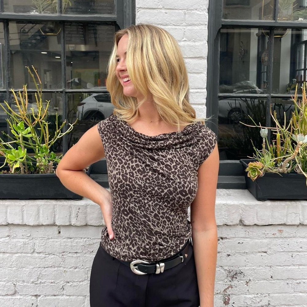 Y2k Michael kors Leopard print cowl scoop neck top sz s
